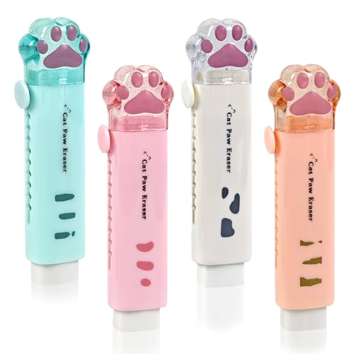 YIMETOP 4 gomas de borrar retráctiles Kawaii con diseño de huellas de gato, 2B, para escuelas y oficinas, fragancia