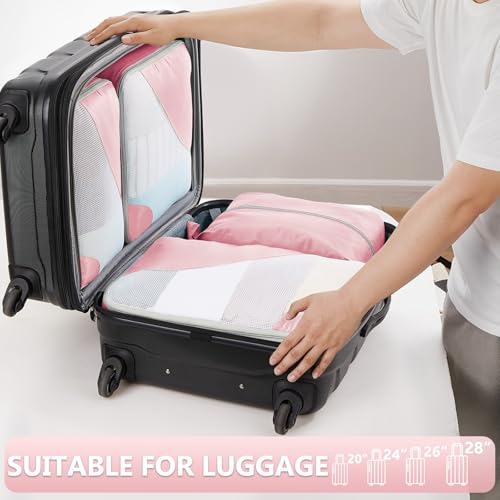 Image of 8 Set Packing Cubes for Travel, Gifts for Women Mom,Anti-Tearing Suitcase Organizer for Luggage with Shoe & Hanging Toiletry Bag,OlarHike Vacation Essentials & Accessories for Cruise Ship,Dream Pink