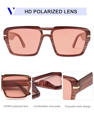 VANLINKER Polarized Trendy Square Double Bridge Aviator Sunglasses for Women Men Retro Vintage Shades VL98354