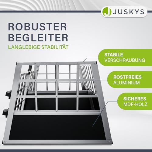 Juskys Alu Hundetransportbox L-X - 89x70x51 cm - Auto Hundebox robust & pflegeleicht - Gittertüren verschließbar - Aluminium Reisebox für Hunde