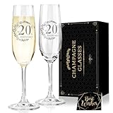 20th Wedding Anniversary Champagne Flutes Gifts, 20th Anniversary Couples Gifts for Him Her, Anniversary's Wedding Gift for Husband Wife, 20 Year Anniversary's Decorations Champagne Glasses Set of 2
