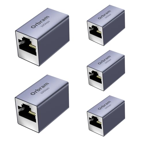 Orbram UL Listed Ethernet Extender 10Gbps 5Pack RJ45 Coupler Adapter for Cat8/Cat7/Cat6a/Cat6/Cat5 Cable 328ft Long-Distance Connection Female to Female Coupler Aluminum Alloy Shell Space Grey