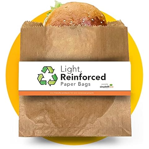 Simplelifeco UK Light, Reinforced Paper Sandwich Bags (B: 8 x 8”) | 100% Eco Friendly, Biodegradable Brown Paper Food Bags for Snacks & Lunch Boxes in Carbon Neutral Packaging | Pack of 100 Cover