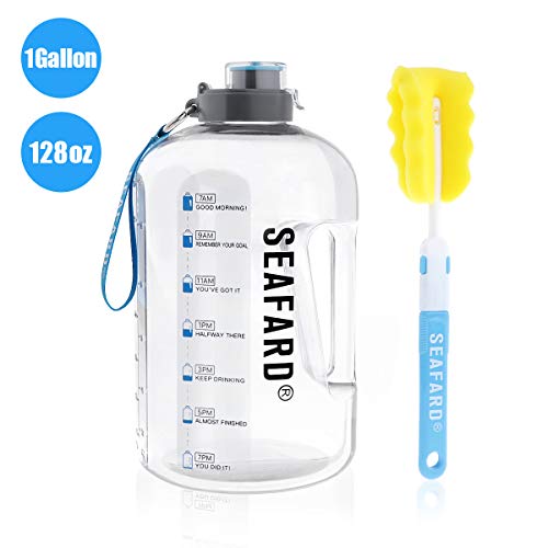 Seafard Big Water Bottle, 1 Gallon Large Capacity Drinking Water Jug with Flip
