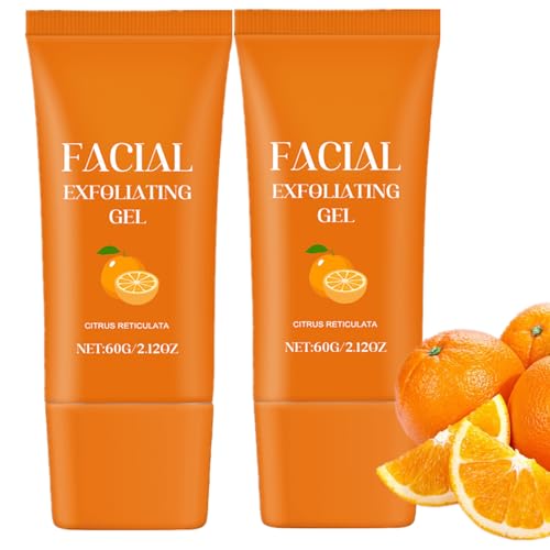 2Pcs Facial Exfoliating Gel Orange Enzyme Hydrating Facial Scrub Deep Cleansing Moisturizing Orange Peeling Gel Remove Blackheads Rejuvenating Skin Repair(60g)