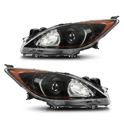 ANDPLAY Front Headlights Assembly Headlamp Pair Left & Right Compatible with Mazda 3 2010-2013 Fit Mazda 3 Sport 2010-2013 MA2518130 MA2519130 Clear Lens Black Housing Amber Reflector