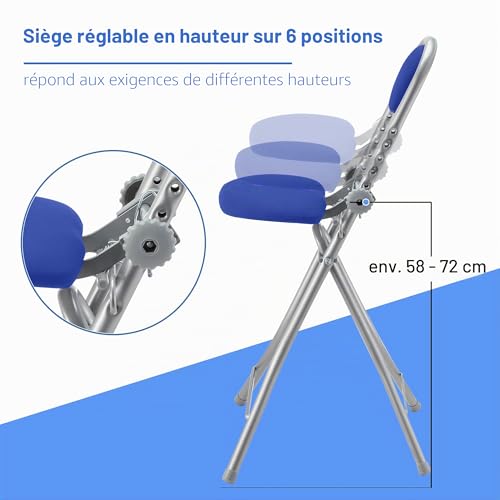 Chaise assis debout pliable réglable bleu siège ergonomique repassage