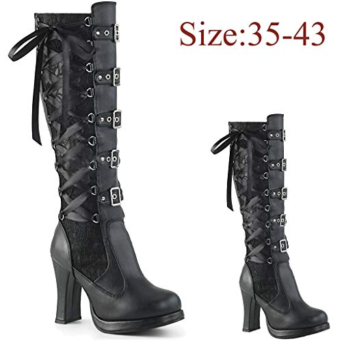 Bows Cosplay Leather Tied Cross Fashion Women Shoes Gothic Boots Kneeth Platform Women's Boots Boots Women Knee High Leather