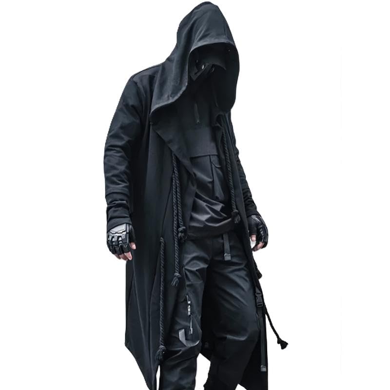 Veste longue à capuche unisexe ROCK004B manteau léger décontracté noir mode homme