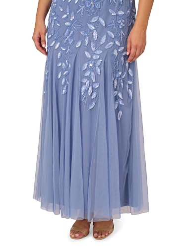 Image of Adrianna Papell Women's Beaded Gown with Godets - Floor Length Gown with Floral Embellishments & Cap Sleeves