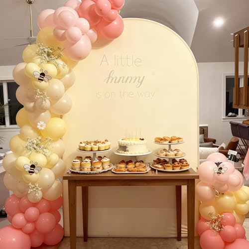 Image of Dusty Pink Balloons Pastel Pink Yellow White Sand Balloons Boho Baby Light Ivory Nude Beige Cream Birthday Party Balloon Set for Kids Girls Cartoon Bee Bear Neutral Baby Shower Bridal Decorations