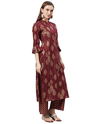 Image of INDO ERA Women's Pure Cotton Printed Straight Kurta Palazzo With Dupatta Set(IE21KS0GN1500)