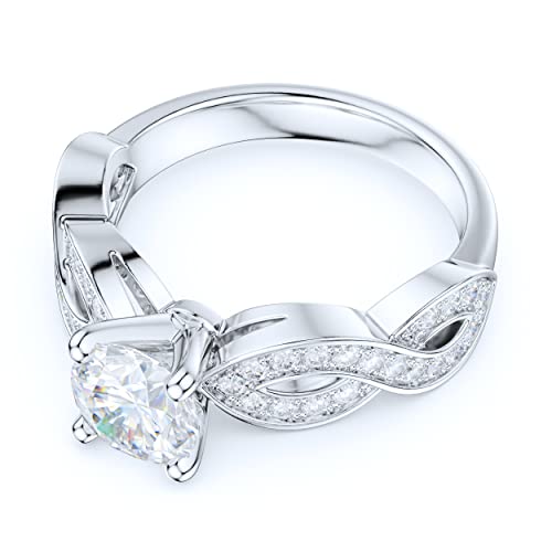 Prstani Sterling Silver Fancy Wave Intersecting Infinity 1Ct Round Brilliant Cut Genuine Moissanite Promise Engagement Ring Bridal (6.5) #TOP2