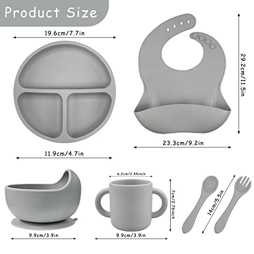 Tqonep Silicone Baby Feeding Set,Baby Led Weaning Supplies Suction Divided Plates Adjustable Silicone Toddler Soft Bowl Spoons Forks Silicone Toddler Cup Bpa Free（Blue & Gray 12 Pack） #TOP4