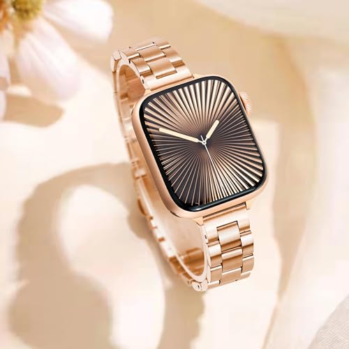Image of Melyis Slim Metal Band Compatible with Apple Watch Bands for Women 42mm 40mm 41mm 38mm, Premium Stainless Steel Classic iWatch Bands for Apple Watch Band Series 11 10 9 SE Series 8 7 6 5 4 3 2, Rose Gold