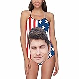 Custom Womens Swimsuits with Photo USA Flag Personalized Face Sexy One Piece Swimwear Beach Bikini G