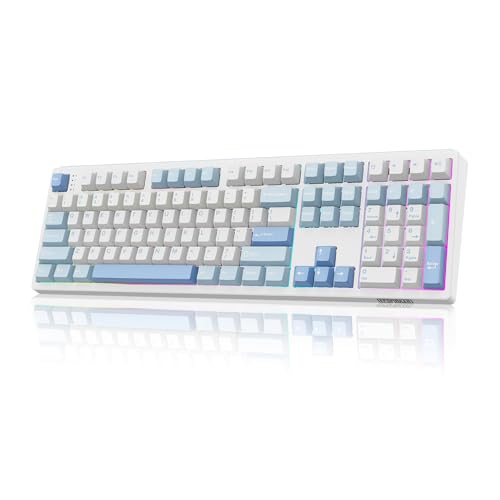 Image of MechLands EPOMAKER TH108 Full Size Mechanical Keyboard, Wireless Gaming Keyboard, 8000mAh Battery, Creamy Gasket, 108 Keys, Hot Swap, Custom Driver, RGB Backlights (Blue&White, Sea Salt Silent Switch)