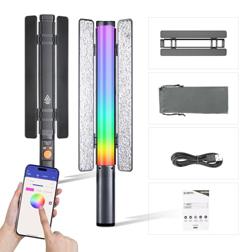 RGB Video Light Wand,Handheld LED Photography Light Stick with Remote Control,360°Full Color Dimmable 2800K-10000K CRI 95+,Photography Lighting for YouTube Video Recording/Studio Shooting