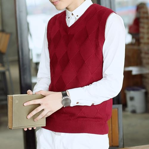 JEShifangjiusu Men's Rhombus Checkered Sweater VES V Neck Sleeveless Pullover Casual Comfortable Knitted Topcoat3