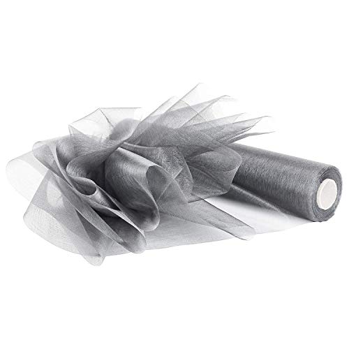 Weddecor 25m x 29cm Snow Sheer Dark Silver Organza Roll Sash Glitter Fabric for Table Runner Sashes Wedding & Christmas Decoration