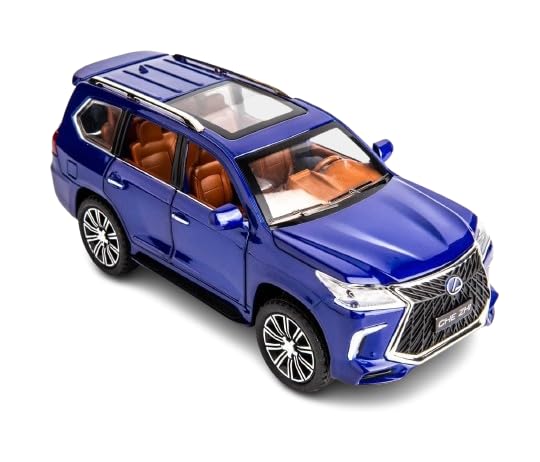 Image of Invite Enterprise Alloy Metal Pull Back Die-Cast Car 1:24 Big Lexus Lx570 Diecast Metal Pullback Toy Car With Openable Doors, Light Music Boys Gifts Toys For Kids(1:24 Lx570 - Blue)