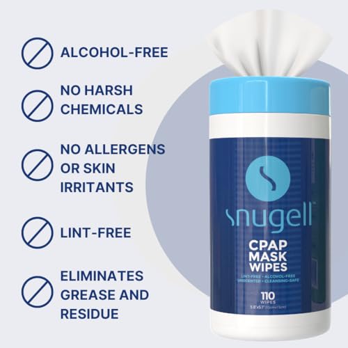 Image of Snugell Unscented CPAP Mask Wipes - 110 Count -100% Soft Cotton - Lint & Alcohol-Free - Skin-Safe Formula with Aloe Vera - Easy-to-Open Canister - Perfect for Cleaning CPAP Masks, Tubes, and Devices