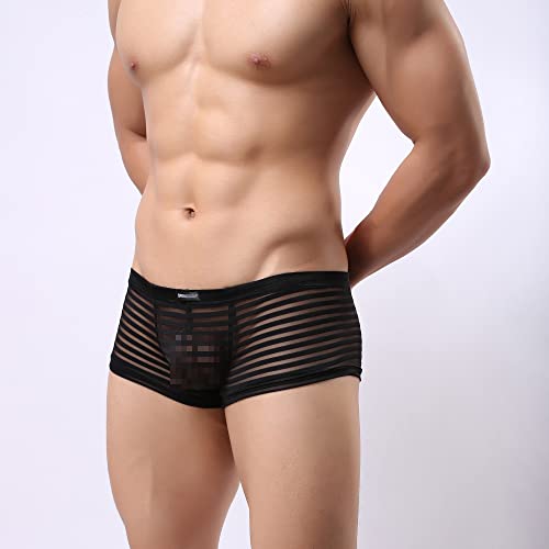 Men's Sexy See Through Underwear Smooth Comfy Striped Boxer Shorts3