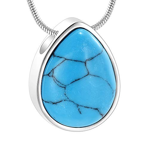 Turquoise Floating Teardrop Shape Urns Pendants Unisex Necklaces- Memorial Keepsake Cremation Jewelry