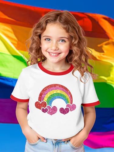 Image of Ithalt Kids Pride Shirts for Girls Boys LGBTQ Tshirt Rainbow Graphic Tee Shirt Litter Girls LGBT Gay Pride Tops 5-14y