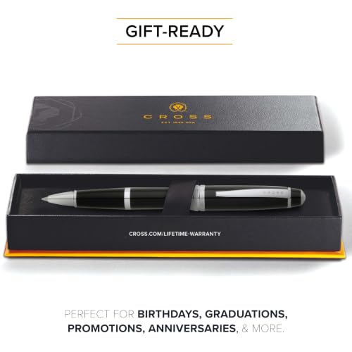 Image of Cross Bailey Black Refillable Rollerball Pen - Medium Point, Black Ink, Presented in a Premium Gift Box