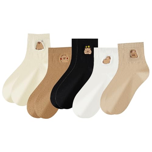 5 Paar Socken Set, Niedliche Wasserschwein Motive, Niedliche Verrückt Flippig Valentinstag Muttertag Weihnachtsstrumpf, Warm Socken Damen Geschenke für Damen für Liebhaber, Lustige Socke mit Motiv