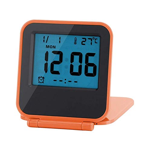 Goick Reloj Despertador de Viaje, Despertador Digital de Viaje de Escritorio Plegable portátil con Calendario de Semana Fecha Despertador (Naranja) Cover