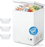 Cowsar 5.0 Cu.Ft Deep Freezer with 3 Basket, Quiet Chest Freezer Adjustable 7 Thermostat, Compact Freezer Free-Standing Top Door, Energy Saving for Apartment/Garage/Basement/Dorm/Home,White
