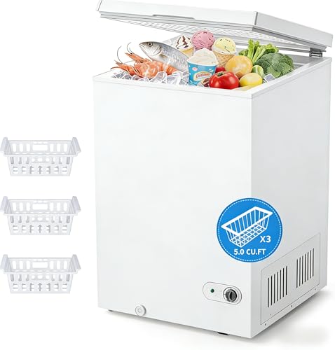 Cowsar 5.0 Cu.Ft Deep Freezer with 3 Basket, Quiet Chest