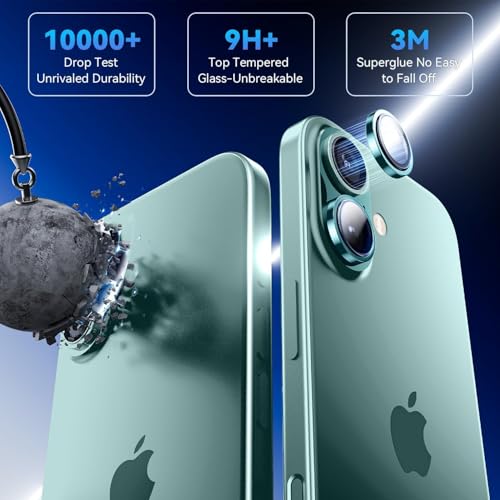 Image of CLITZ for iphone 16 /16 Plus camera lens protector Tempered Glass Aluminum Alloy Ring with Camera Cover (Green)