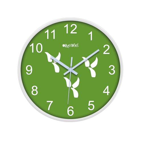 Image of Olive Tree Wall Clock 12 inch Decorative Plastic Wall Clock TIK-TIK Movement Classic Clock Battery Operated Round Shape Easy to Read for Room /Home /Kitchen /Bedroom /Office /School - 9150