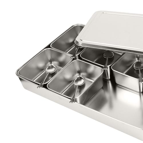 Purokise Boîte d'assaisonnement, 8 Compartiment en acier inoxydable Boîte d'assaisonnement Récipient de rangement avec scoop de couvercle adapté aux produits secs, collations, farine, – vue 8