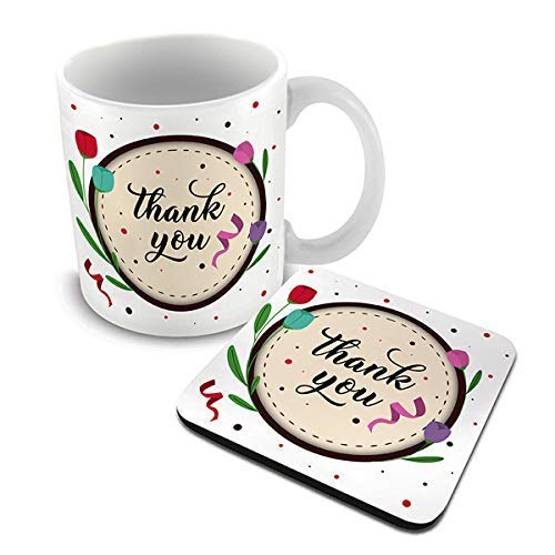 ALDIVO Thank You Message Printed Combo Gift Pack of Ceramic Coffee Mug 350 ml + Printed Coaster