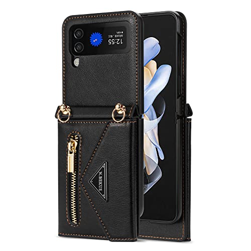Étui portefeuille Samsung Z Flip 6 en cuir avec fermeture éclair et sangle amovible