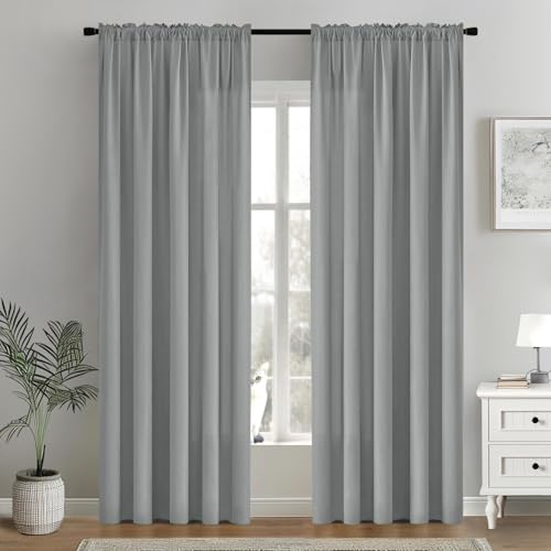 Image of MIULEE Grey Semi Sheer Privacy Curtains Drapes 2 Panels 52W x 90L