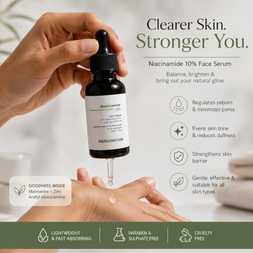Image of Niacinamide 10% Face Serum with Matmarine, Zinc and Acetyl Glucosamine, Regulates Sebum, 30ml