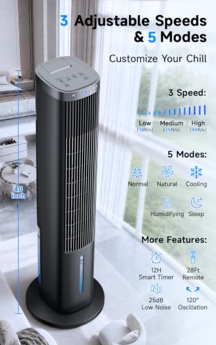 Image of Windowless Portable Air Conditioner w / 5 Mode&3 Speed, 12H Timer, 120 Oscillating Evaporative Air Cooler, LCD Touch Control & 28FT Remote, 4L Water Tank Swamp Cooler Air Conditioner for Room