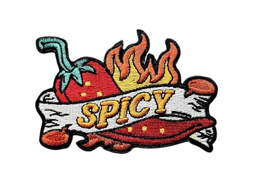 Spicy Chili Pepper Embroidered Patch with Flame Logo T-Shirt Costume DIY Patches Embroidery Badge Patches Gift.