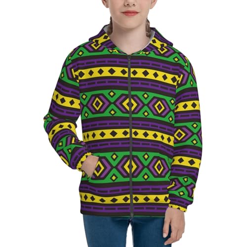 Carnival Mardi Gras Kids Pullover Hoodies Boys Zip Up Sweatshirts Girls Athletic Clothes with Pocket Black3