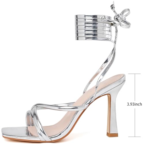 Image of Mostrin Womens Sandals Strappy Heels for Women Lace Up Square Open Toe Heels Tie Up High Heeled Sandals for Prom, Party, Daily Wear