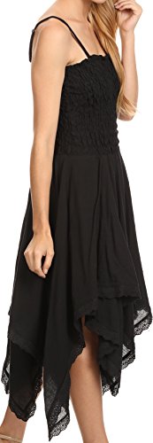 Image of Sakkas Ella Smocked Bodice Spaghetti Strap Double Layered Dress