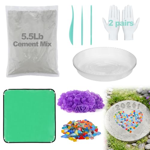 All-in-One 10in Stepping Stone Kit - Includes Cement Mix Concrete & Letter Molds Mosaics Carving Tools Gloves & Mat Make Your Own Stepping Stones Outdoor for Garden Walkway Mothers Day