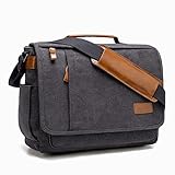 Estarer 14 Inch Laptop Messenger Bag Water-Resistance Canvas Shoulder Bag for Business College, Grey