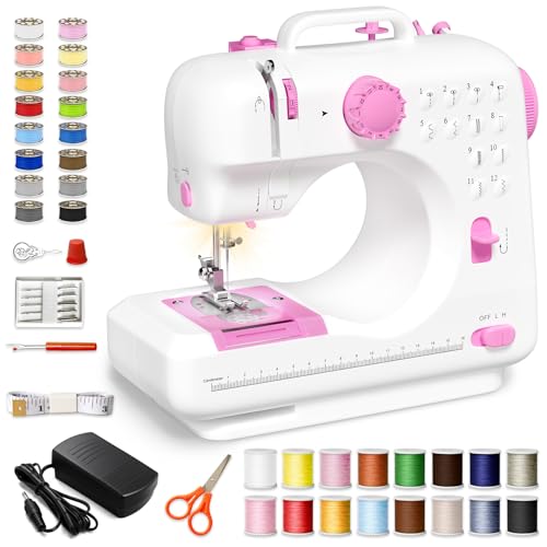 Portable Tabletop Beginner Mini Sewing Machine for Home Use Compact and Easy-to-Use Sewing Machine for Quick Repairs DIY Crafts and Alterations Giftable Sewing Machine for Beginners (Pink)