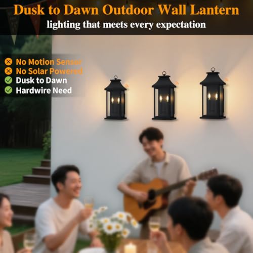 Image of Dusk to Dawn Outdoor Wall Lantern, Black Outdoor Porch Lights, 18'' 2 Pack